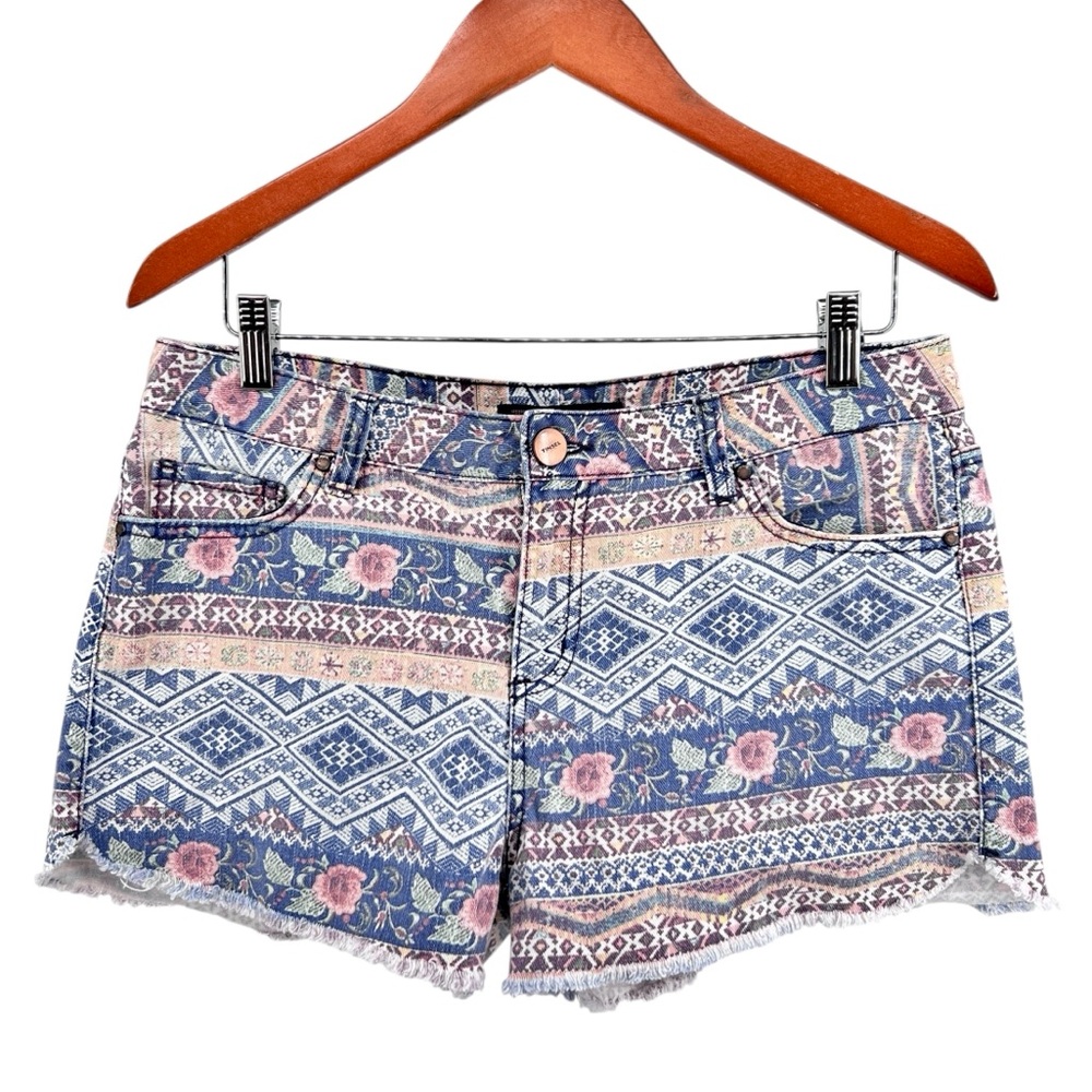 Tinsel Millicent Cutoff Denim Jean Short Sz 29 Colorful Aztec Floral Boho Cotton